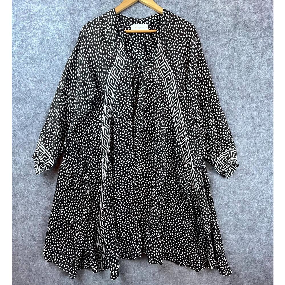 Natalie Martin Tunic Dress Womens Small Black Whiteโ Draped Flowy Silk Oversized